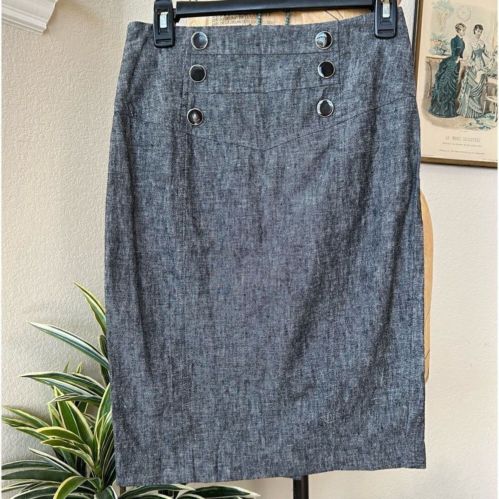 Iz‎ Byer Heather Black Button Front Pencil Knee Length Skirt Sz 1